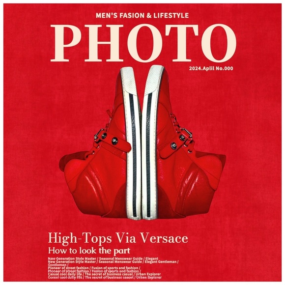Versace Men's ‘Medusa’ High-Top Leather Sneakers w/ Hardware. Red, White. US 9 - Picture 12 of 13